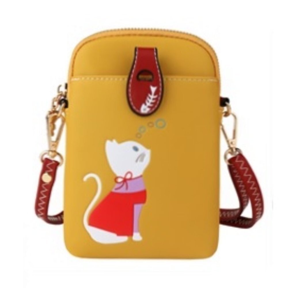 Crossbody Cell Phone Purse - Cute Cat Handbag w/ Adjustable Strap